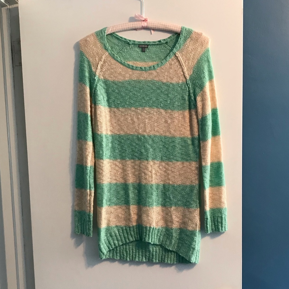 Turquoise and White Striped Sweater